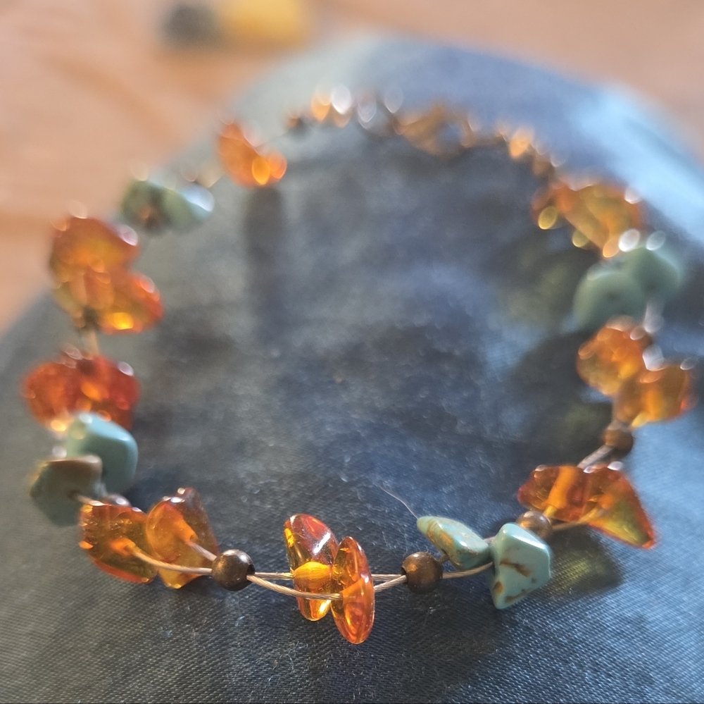 Elegant Amber and Turquoise Beaded Bracelet